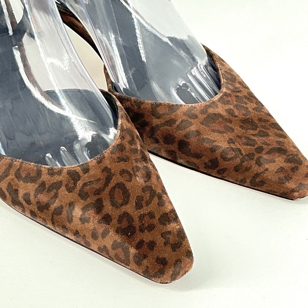 PAIGE Size 9.5 Leopard Print Suede Slingback Kitten Heels Pointed Toe Brown Aven - Picture 2 of 11